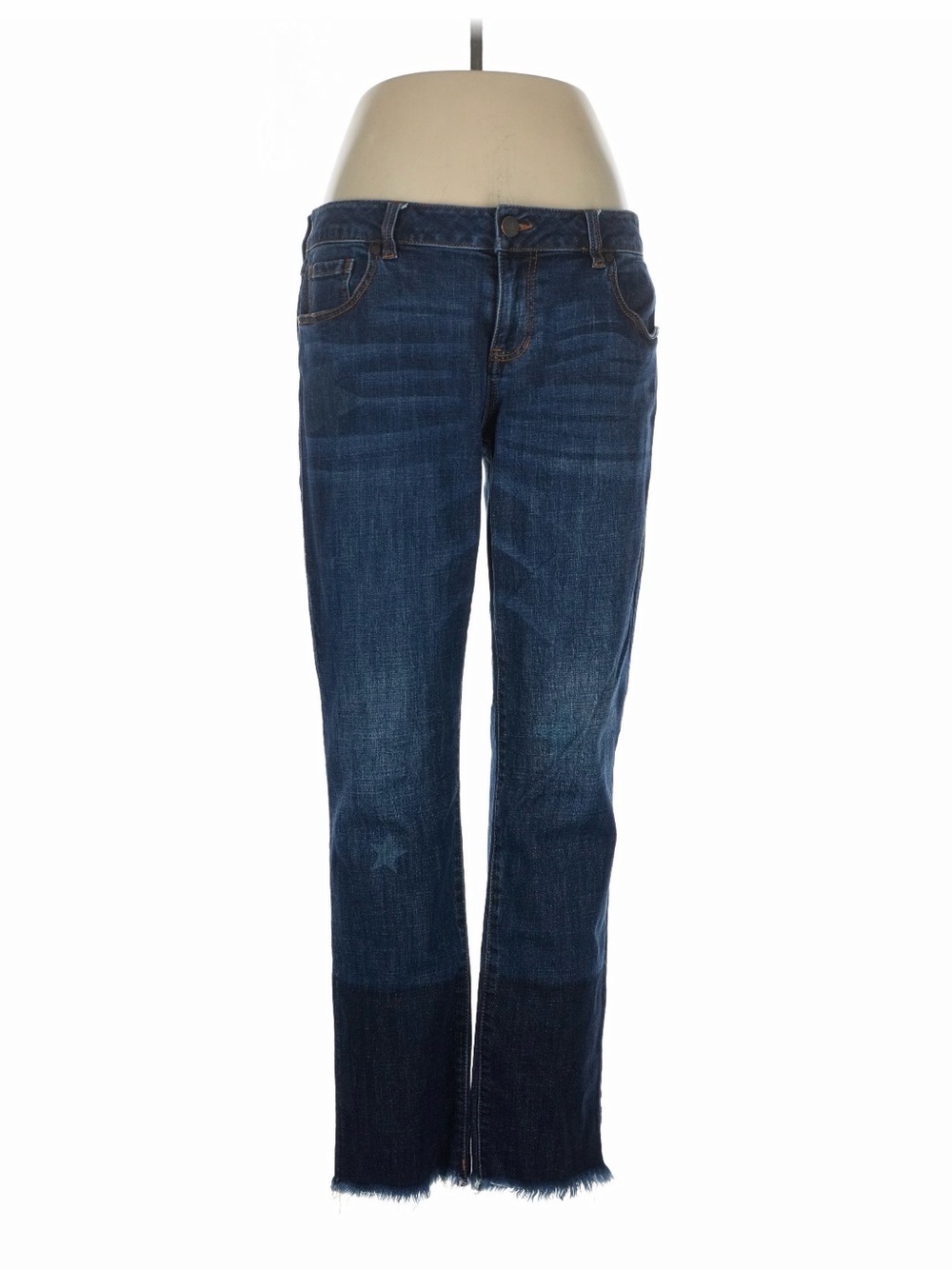 CABI- Dark Wash Straight-Leg Jeans with Frayed Hem